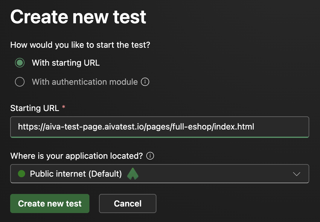 Create new test page