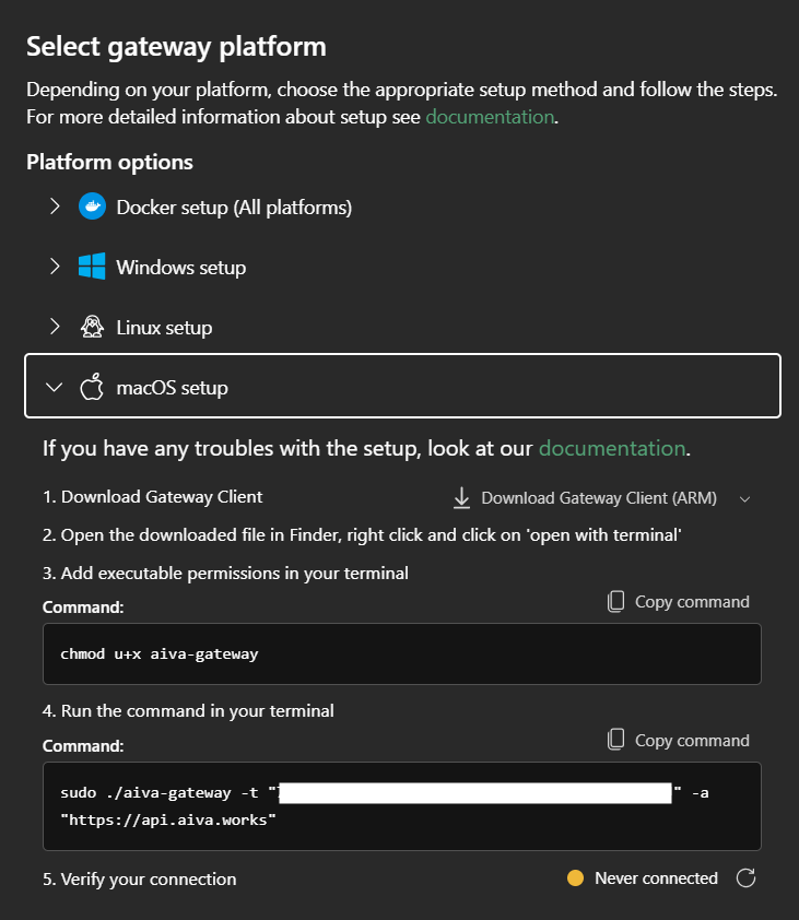 Gateway setup screenshot