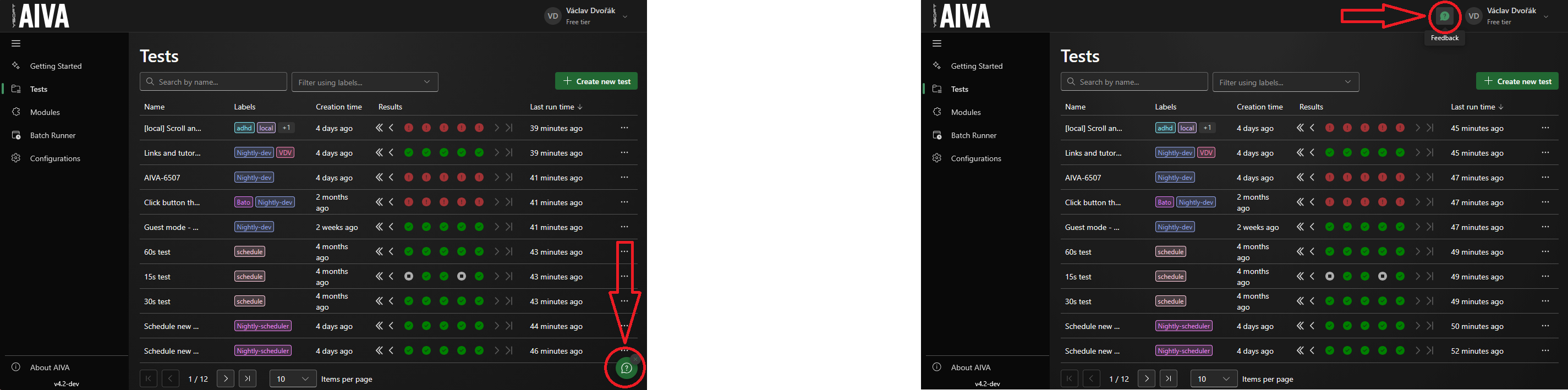 Feedback buttons in AIVA