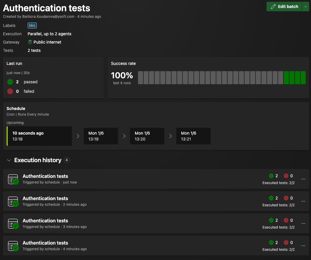 Screenshot of scheduled batch detail