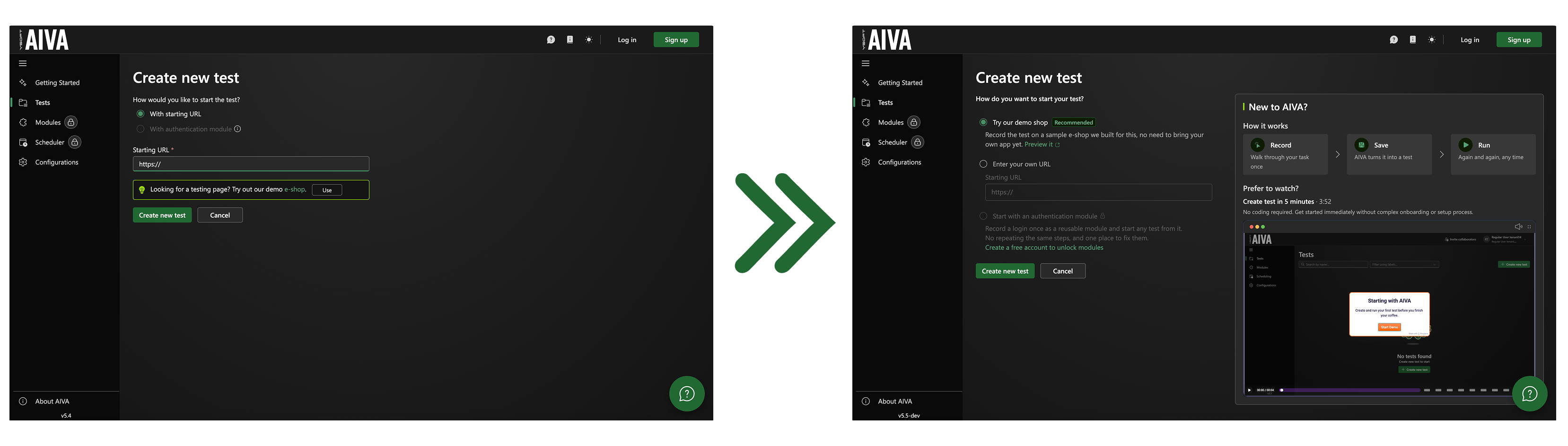 Create new test page improvements