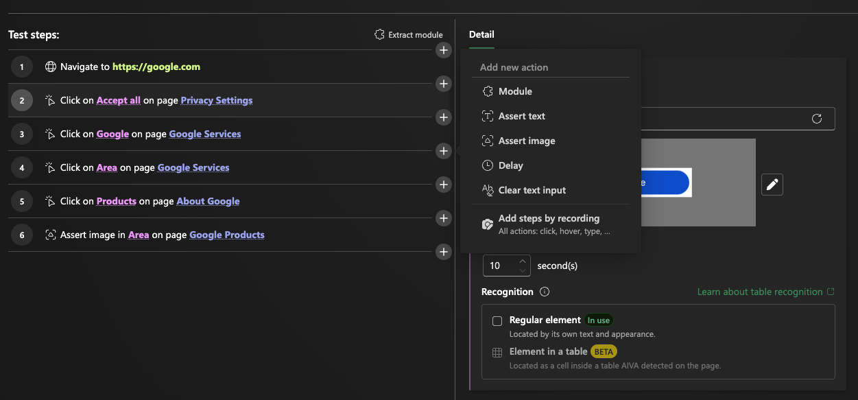 Adding a module between steps in edit mode via the + action button