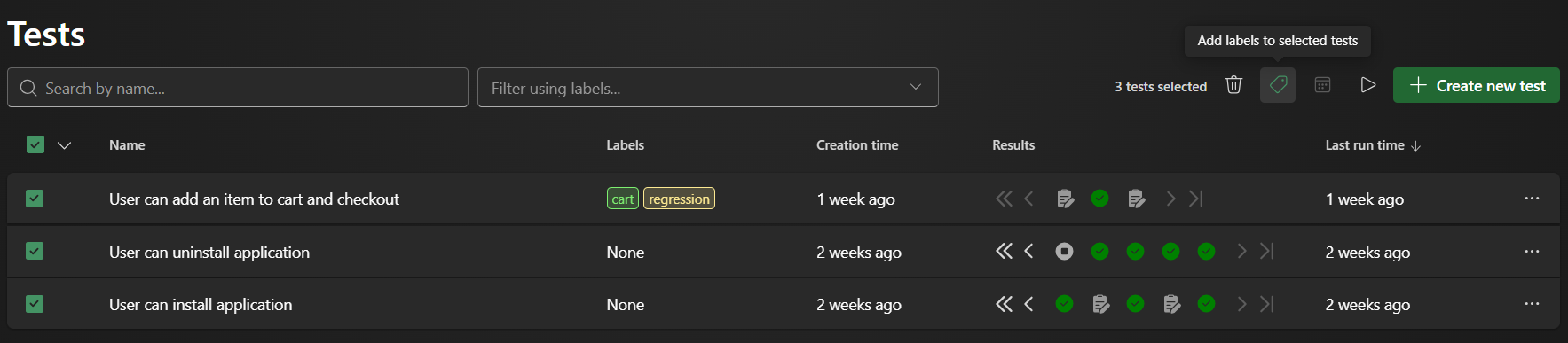 Multiple tests selected