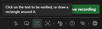 Assert Text tool icon selected in the toolbar while recording a test